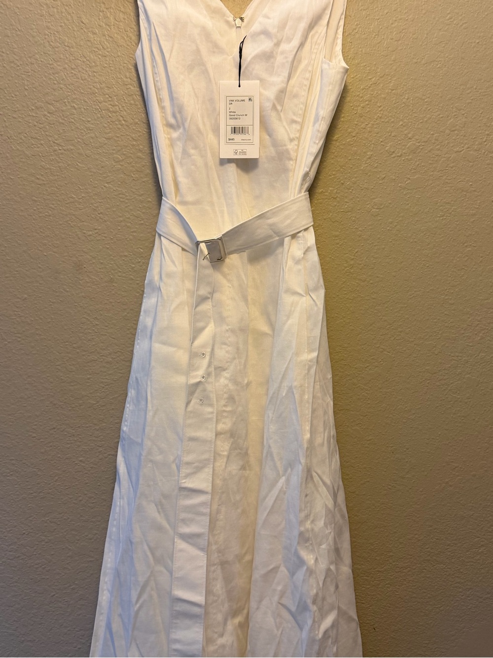 Theory White Sleeveless Belted Formal Dress